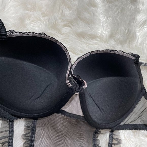 NWOT Victoria's Secret French Maid Mesh Ruffle Sequin push up, Ribbon, Black 36D - Picture 12 of 13